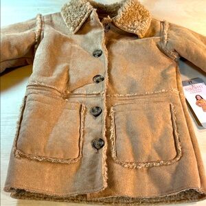 Biscotti Tan Pea Coat with Faux Fur Collar 3T